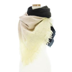 ストール マフラー ウール シルク フリンジ グラデーション ブラック アイボリー