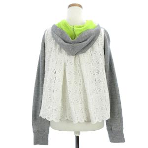 sacai luck 14SS パーカー 長袖 ジップアップ スウェット 切替 花 フラワー フレア コットン 14SSLU744 灰 白 グレー