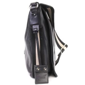 BALLY ショルダーバッグ メッセンジャー スクエア ライン フラップ レザー ブラック
