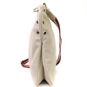 BALLY ショルダーバッグ メッセンジャー スクエア メッシュ パンチング レザー 白 ホワイト レッド