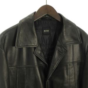 HUGO BOSS レザーコート シングル ラムレザー 羊革 50 ブラック