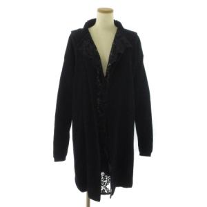 ロングカーディガン ガウン 長袖ニット フード レース レイヤード M 紺