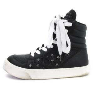 DIET BUTCHER スニーカー ハイカット スター 星 スタッズ サイドジッパー レースアップ レザー ブラック 41 靴