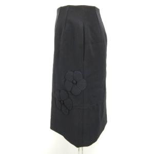 René フラワーモチーフフレアスカート 34 ネイビー 