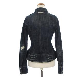 ARMANI JEANS デニムジャケット Gジャン ペプラム ダメージ加工 コットン インディゴネイビー 40