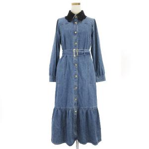 ワンピース ロング丈 マキシ 長袖 シャツ デニム レース襟