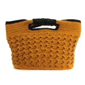HELEN KAMINSKI ハンドバッグ ニット レザー ポンポンチャーム イエロー ブラック