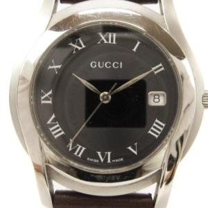 腕時計 クォーツ アナログ 3針 文字盤黒 ブラック ベルトレザー 5500 ブラウン ジャンク