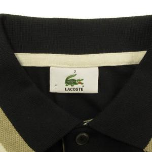 LACOSTE ポロシャツ 半袖 鹿の子 袖ライン ロゴ ワッペン 3 黒 ブラック