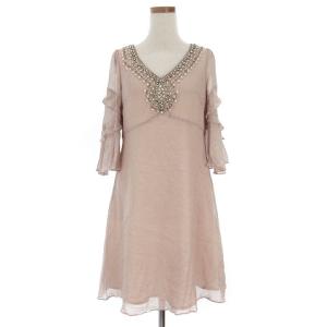 Vネックシルクシフォンミニワンピース 34 ピンクベージュ 