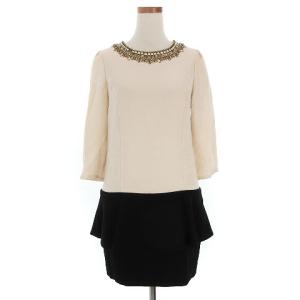 Uネックドッキングワンピース ベージュ