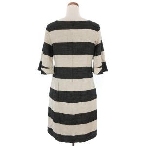 Diagram GRACE CONTINENTAL ワンピース 五分袖 フレアスリーブ リネン混 ボーダー ベージュ ブラック 36