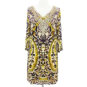 ベロアシルク総柄ワンピース 36 パープル