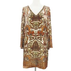 ベロアシルク総柄ミニワンピース 36 ブラウン