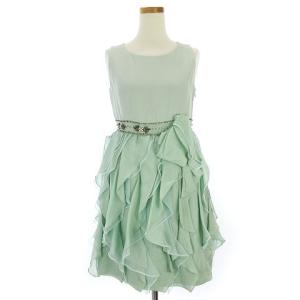 ワンピース シルク シフォン フリル オーガンジー ビジュー 装飾 36 ミント
