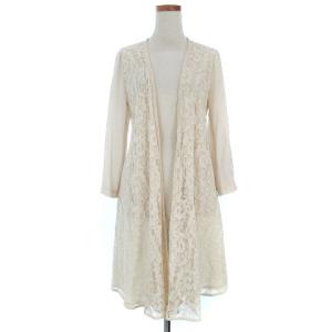 カーディガン 七分袖 ロング トッパー オープンフロント シフォン レース ベージュ 36 