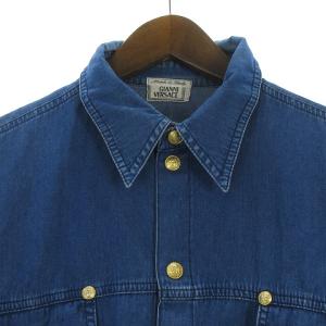 GIANNI VERSACE シャツ 長袖 デニム メデューサ 金ボタン インディゴネイビー 46