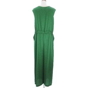 Spick&Span 19年製 オールインワン パンツ ワイド ノースリーブ Vネック ピンタック ハーフボタン 総柄 緑 グリーン