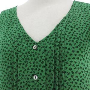 Spick&Span 19年製 オールインワン パンツ ワイド ノースリーブ Vネック ピンタック ハーフボタン 総柄 緑 グリーン