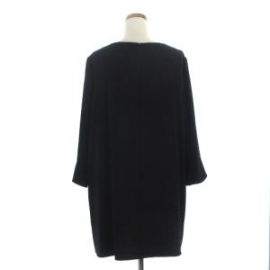 Leilian チュニック丈 レース プルオーバー ブラウス 七分袖 切替 刺繍  黒 ブラック 13+号