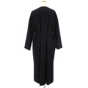 ebure 近年モデル シャツワンピース ロング ノーカラー ドロップショルダー サイドスリット ベルト付き ウール