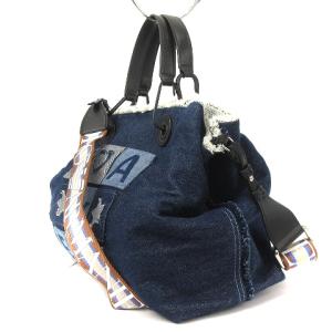 EMPORIO ARMANI デニム パッチワーク ロゴ ショルダーバッグ ハンド 2WAY ポーチ付き ブルー 鞄