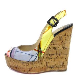 Christian Louboutin サンダル ウエッジソール オープントゥ バクストラップ 総柄 レザー 36 マルチカラー