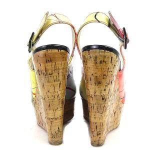 Christian Louboutin サンダル ウエッジソール オープントゥ バクストラップ 総柄 レザー 36 マルチカラー