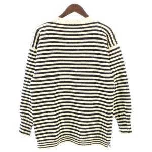 Le Tricoteur ニット ガンジーセーター 長袖 ボーダー クルーネック ワイドシルエット ウール ネイビー 40