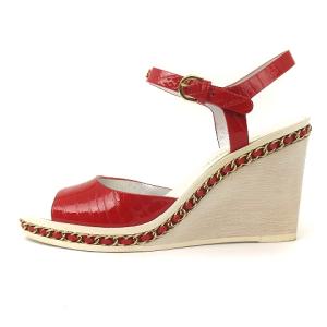 CHANEL ココマーク サンダル エナメルレザー 36 レッド