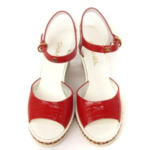 CHANEL ココマーク サンダル エナメルレザー 36 レッド