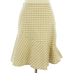 BJ-627344 近年モデル スカート ひざ丈 チェック フレア コットン ベージュ 36