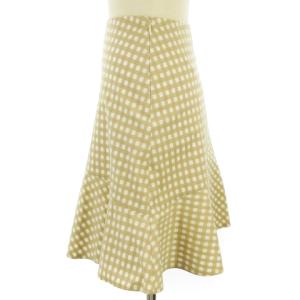 M'S GRACY BJ-627344 近年モデル スカート ひざ丈 チェック フレア コットン ベージュ 36