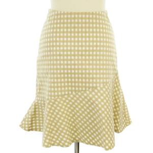 M'S GRACY BJ-627344 近年モデル スカート ひざ丈 チェック フレア コットン ベージュ 36
