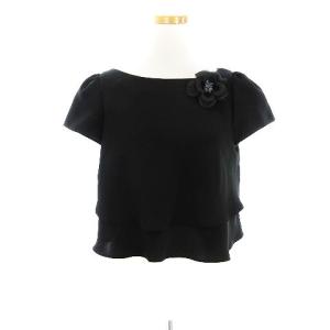 タグ付き カットソー ブラウス フレンチスリーブ ボートネック コサージュ付き IT-620301 黒 ブラック 38