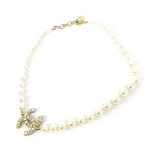 CHANEL 100周年記念 ココマーク ネックレス フェイクパール F16V ホワイト ゴールド