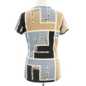 FENDI ビンテージ 半袖 Tシャツ 総柄 クルーネック ベージュ ブルー