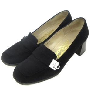 パンプス ガンチーニ スクエアトゥ チャンキーヒール スエード 無地 5 ブラック