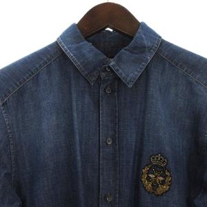 DOLCE&GABBANA GOLD G5DM6Z デニムシャツ 長袖 蜂 王冠 クラウン 刺繍 インディゴブルー 39