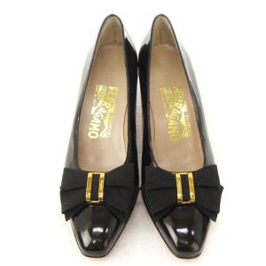 Salvatore Ferragamo パンプス ヴァラ リボン スクエアトゥ エナメル レザー 6 ブラック