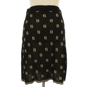 FENDI スカート ひざ丈ニットズッカ柄 40 ダークブラウン