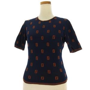 クルーネックズッカ柄ニットカットソー 40 ネイビー