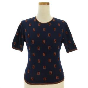 FENDI クルーネックズッカ柄ニットカットソー 40 ネイビー