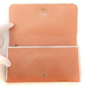 CHANEL マトラッセ ココマーク 長財布 二つ折り ステッチ レザー カーフスキン サーモンピンク