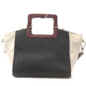 FURLA G6240 ハンドバッグ 2WAY レザー ロゴ 裏地総柄 バイカラー ブラック アイボリー