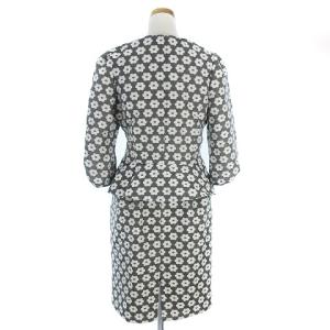 M'S GRACY セットアップ ジャケット ノーカラー 七分袖 スカート ひざ丈 デイジー柄 グレー ホワイト 40