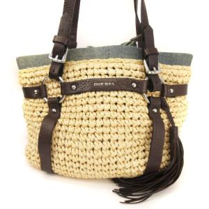 DIESEL ショルダー トートバッグ 巾着 デニム タッセル ブラウン ブルー ベージュ