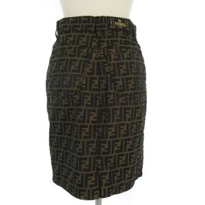 FENDI タイトスカート ズッカ柄 膝丈 コットン混 ブラウン 44 