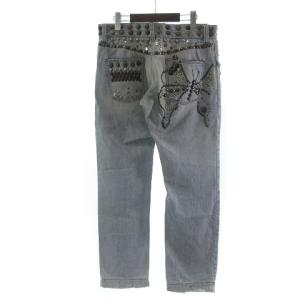 DOLCE&GABBANA デニム パンツ スタッズ バタフライモチーフ ダメージ加工 コットン ジッパーフライ 48 ブルー