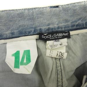 DOLCE&GABBANA デニム パンツ スタッズ バタフライモチーフ ダメージ加工 コットン ジッパーフライ 48 ブルー